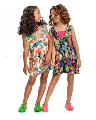 Macaquinho em Tecido Viscose Estampado Menina Kely Kety