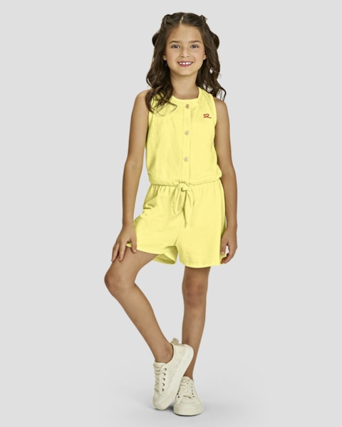 Macaquinho Infantil Menina com Botões e Amarração - Kely Kety - Amarelo
