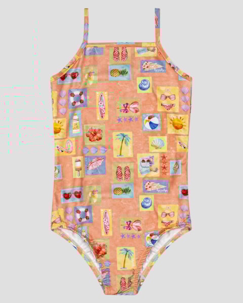 Maiô Infantil Estampado com Alças Finas UV 50+ Kely Kety Laranja