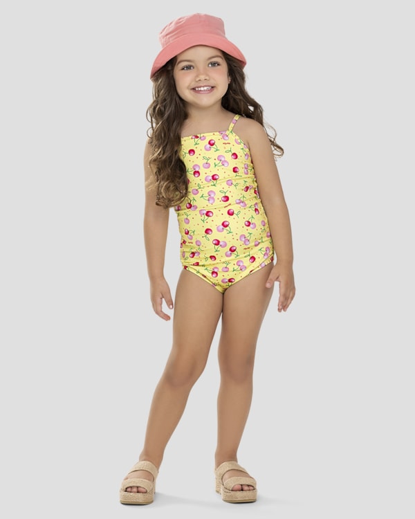 Maiô Infantil Estampado com Alças Finas UV 50+ Kely Kety Verde