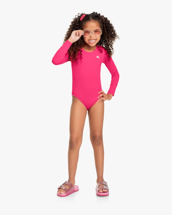 Maiô Infantil Manga Longa com Proteção UV - Kely Kety - Rosa
