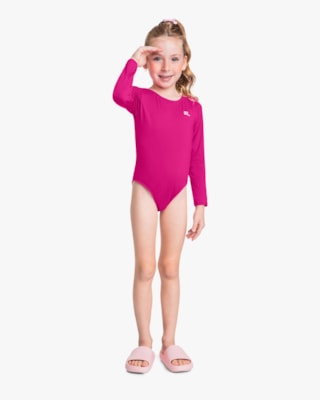 Maiô Infantil Manga Longa com Proteção UV - Kely Kety - Rosa Barbie