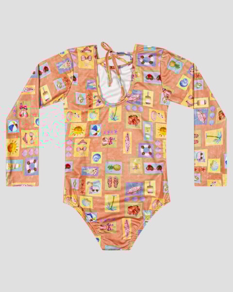 Maiô Infantil Manga Longa Estampado UV 50+ Kely Kety Laranja