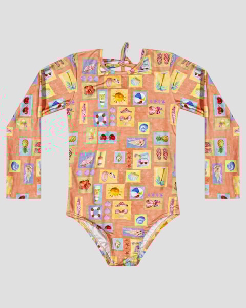 Maiô Infantil Manga Longa Estampado UV 50+ Kely Kety Laranja