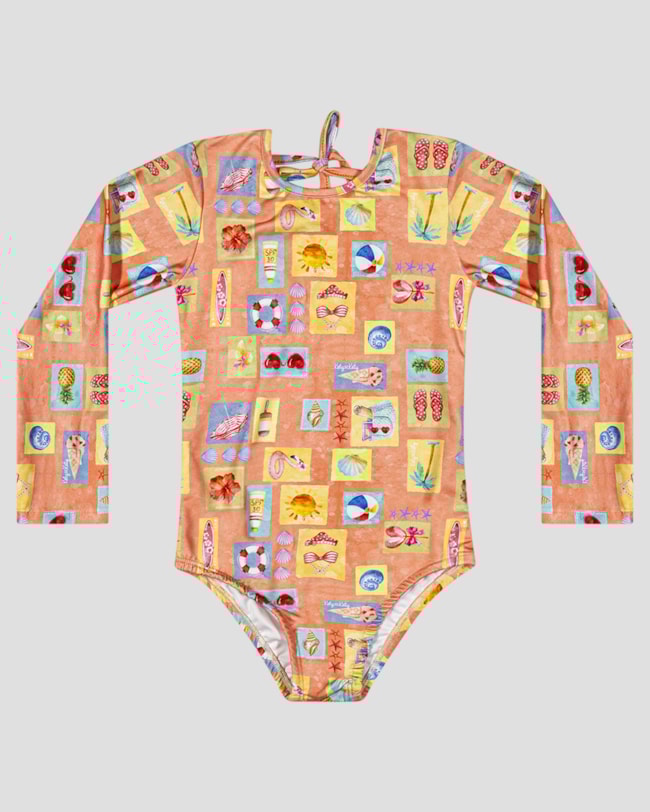 Maiô Infantil Manga Longa Estampado UV 50+ Kely Kety Laranja-b046aebe-cfc6-413d-98f6-18858877d639