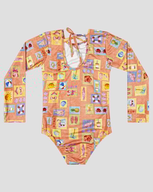 Maiô Infantil Manga Longa Estampado UV 50+ Kely Kety Laranja