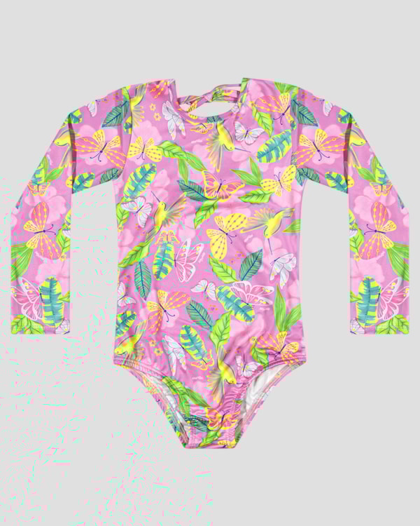 Maiô Infantil Manga Longa Estampado UV 50+ Kely Kety Rosa