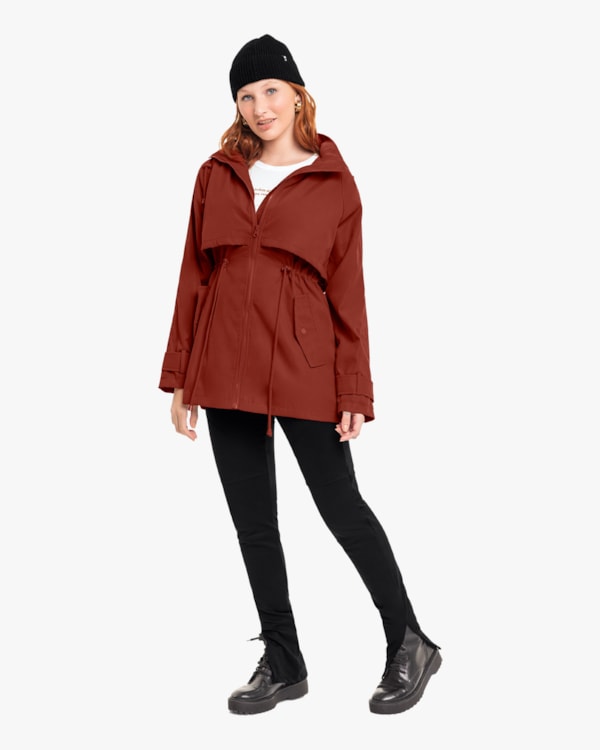 Parka Feminina com Capuz Cereja Rosa Ferrugem