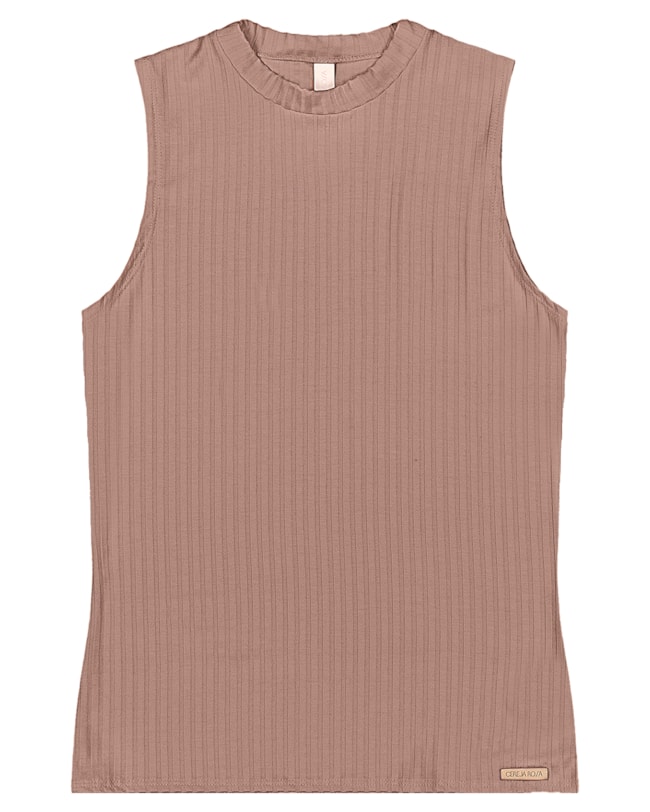 Regata Básica Canelada com Gola Alta - Cereja Rosa - Aveia-16eb4030-ad74-4540-9c59-06797f8cf811