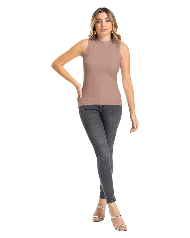 Regata Básica Canelada com Gola Alta - Cereja Rosa - Aveia-c2cd5b19-bb1f-4430-a435-c03d10b27b7f