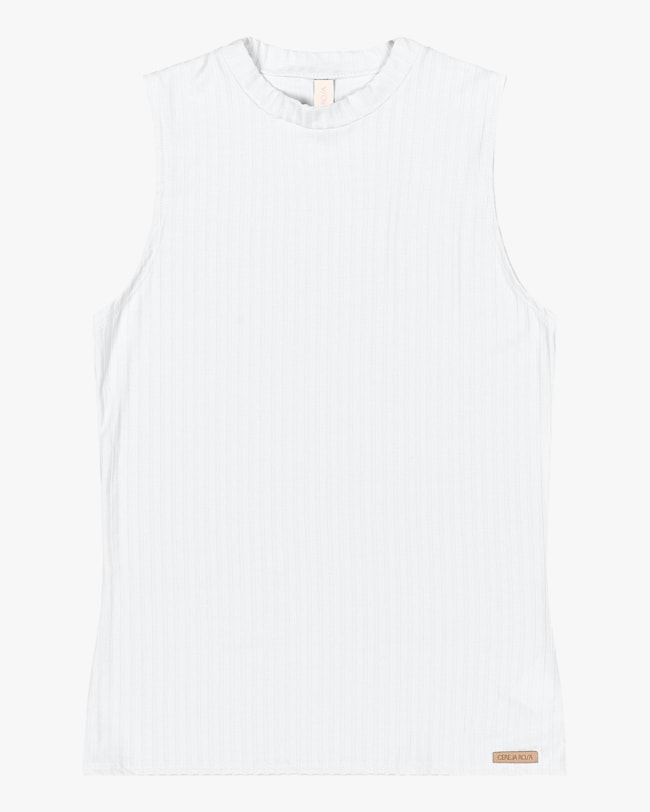Regata Básica Canelada com Gola Alta - Cereja Rosa - Branco-509ed20e-d1ad-496a-a9b6-f3ec38bf4abf