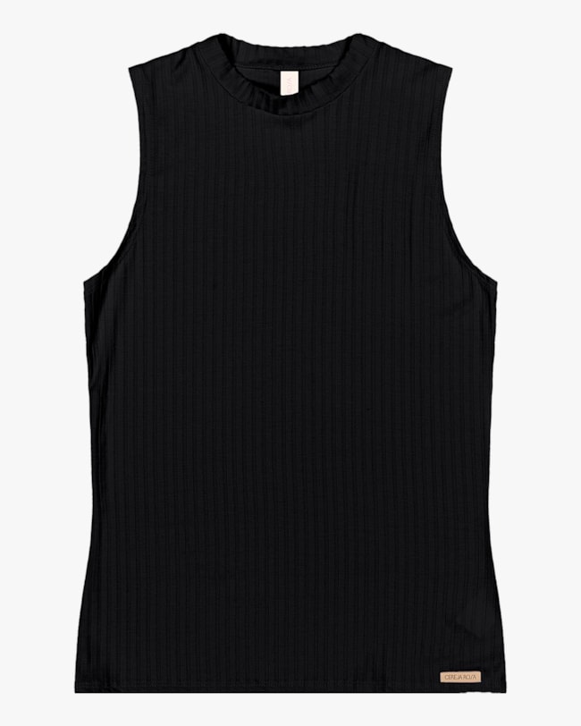 Regata Básica Canelada com Gola Alta - Cereja Rosa - Preto-befaa401-067c-4368-8d66-baf99e6126a1