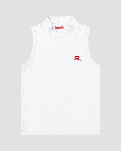 Regata Básica Canelada Infantil com Gola Alta - Kely Kety - Branco