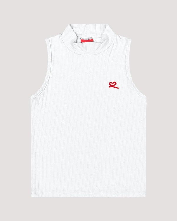 Regata Básica Canelada Infantil com Gola Alta - Kely Kety - Branco