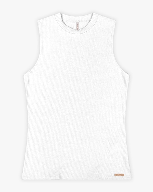 Regata Básica Feminina Canelada com Gola Alta - Cereja Rosa - Branco