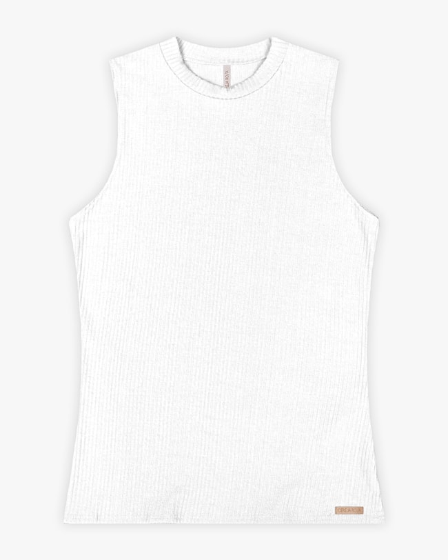 Regata Básica Feminina Canelada com Gola Alta - Cereja Rosa - Branco-e87a654a-c1de-42e1-84c9-b617393227cf