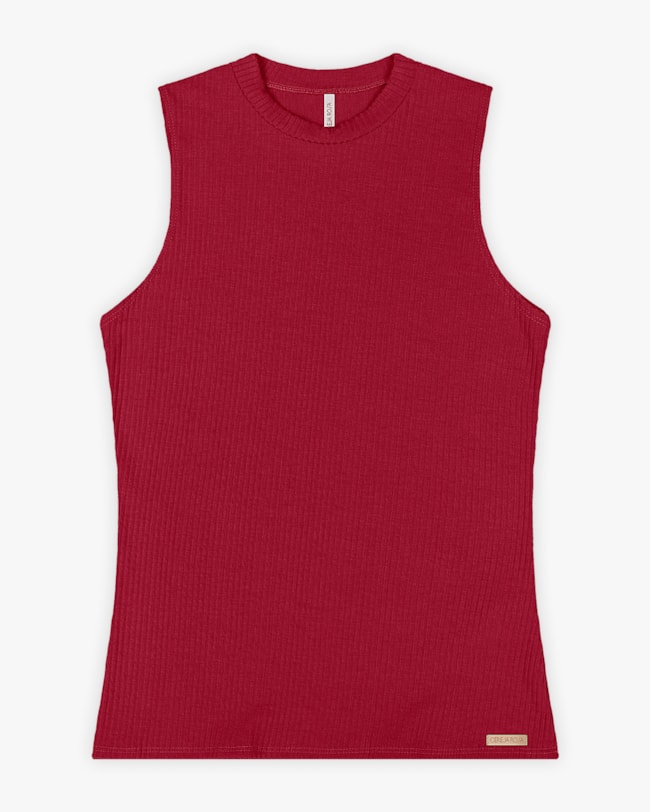Regata Básica Feminina Canelada com Gola Alta - Cereja Rosa - Cherry Red-d1abe460-83e8-4212-a1f2-1da2c46e950c
