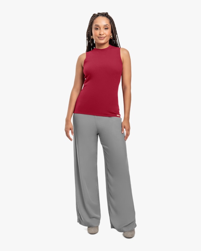 Regata Básica Feminina Canelada com Gola Alta - Cereja Rosa - Cherry Red-48538bec-da69-4c43-84d7-6d5ccdf78c09