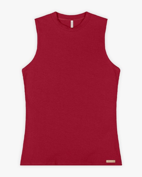 Regata Básica Feminina Canelada com Gola Alta - Cereja Rosa - Cherry Red