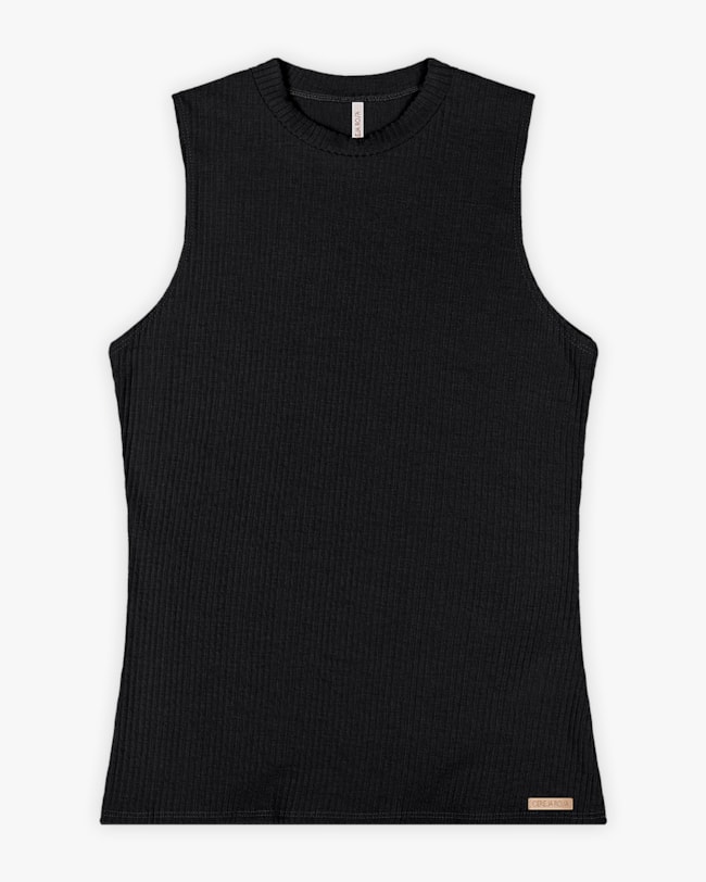 Regata Básica Feminina Canelada com Gola Alta - Cereja Rosa - Preto-ed503eee-0c9a-414b-9340-3fa4d59fb496