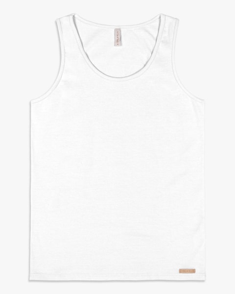 Regata Básica Feminina em Cotton - Cereja Rosa - Branco
