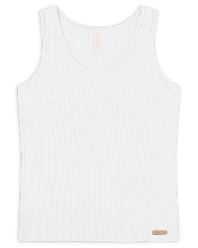Regata Básica Feminina em Ribana Canelada - Cereja Rosa - Branco-a2796b7a-7d3c-4203-8a37-2d4590033f22