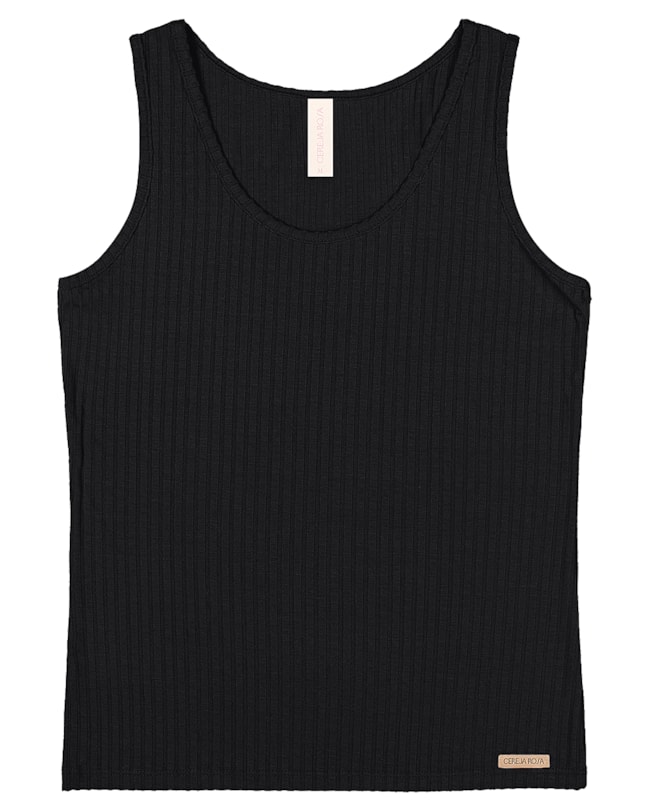 Regata Básica Feminina em Ribana Canelada - Cereja Rosa - Preto-975b6277-7059-468f-95d6-aaf807f0bda2