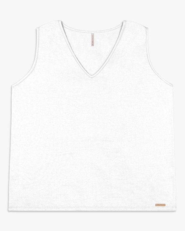 Regata Básica Feminina Plus Size em Viscose - Cereja Rosa - Branco