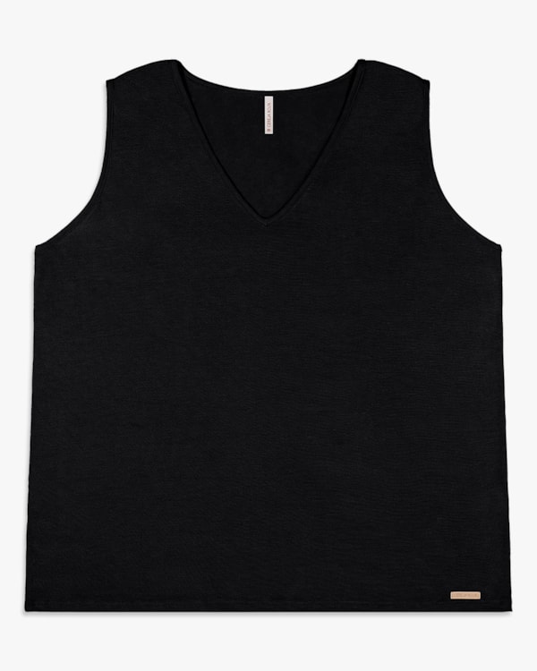 Regata Básica Feminina Plus Size em Viscose - Cereja Rosa - Preto