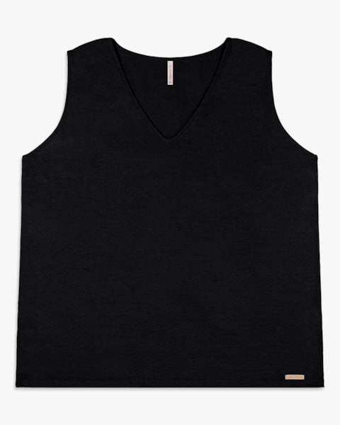 Regata Básica Feminina Plus Size em Viscose - Cereja Rosa - Preto