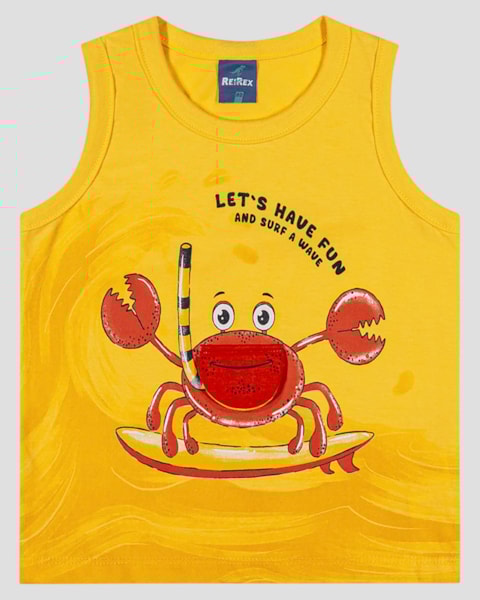 Regata Bebê Menino com Caranguejo Interativo ReiRex Amarelo