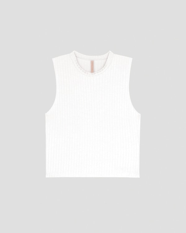 Regata Cropped Feminina Cereja Rosa em Viscose Canelada Branco