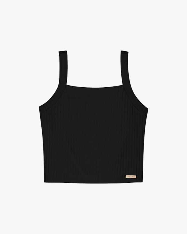 Regata Cropped Feminina em Viscose Canelada - Cereja Rosa - Preto-ce516e55-6bb9-4370-93d3-2a7fac220150
