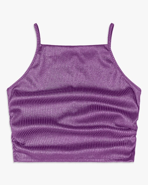 Regata Cropped Juvenil Canelada com Brilho - BaseD - Roxo