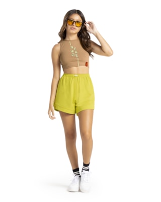 Regata Cropped Juvenil Canelada com Estampa - BaseD - Capim Dourado