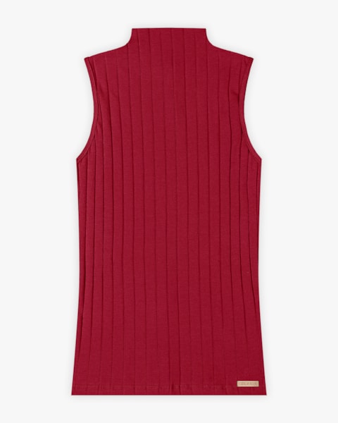 Regata Feminina Canelada com Gola Alta - Cereja Rosa - Cherry Red