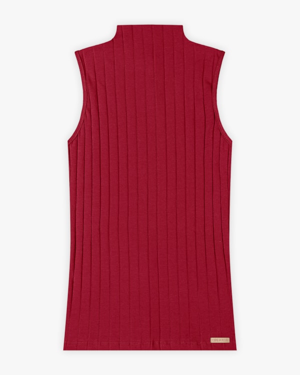 Regata Feminina Canelada com Gola Alta - Cereja Rosa - Cherry Red