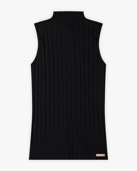 Regata Feminina Canelada com Gola Alta - Cereja Rosa - Preto