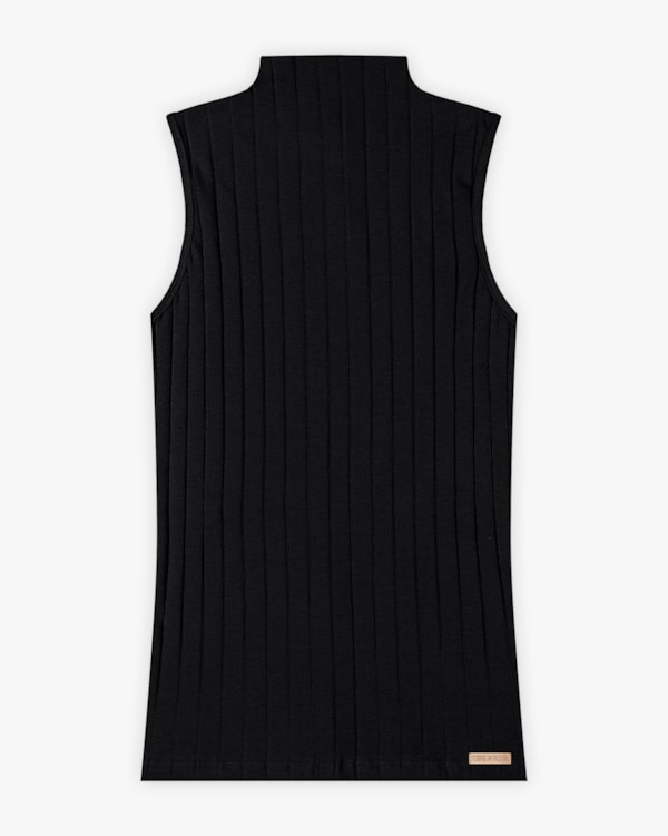 Regata Feminina Canelada com Gola Alta - Cereja Rosa - Preto