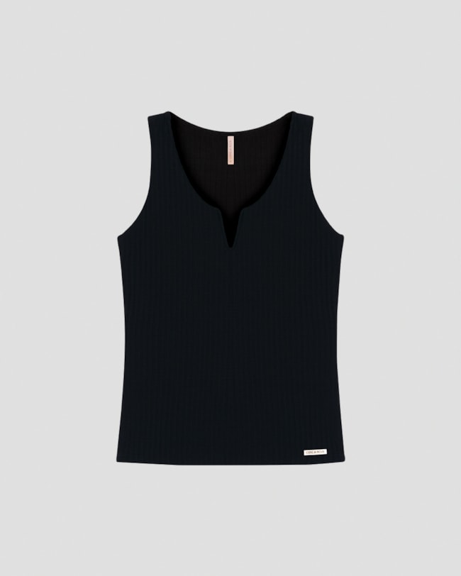 Regata Feminina Canelado com Decote V Cereja Rosa Preto-10e7245b-0017-4be9-a2c9-d8446735686f