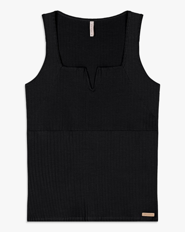 Regata Feminina com Decote V em Viscose Canelada - Cereja Rosa - Preto