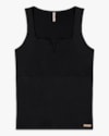 Regata Feminina com Decote V em Viscose Canelada - Cereja Rosa - Preto-ce7d1a5d-2593-4a35-8885-e7e45dae096a