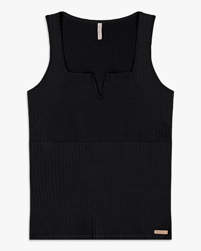 Regata Feminina com Decote V em Viscose Canelada - Cereja Rosa - Preto-eb3926e4-7c0e-42cd-b52c-1fabd7213819