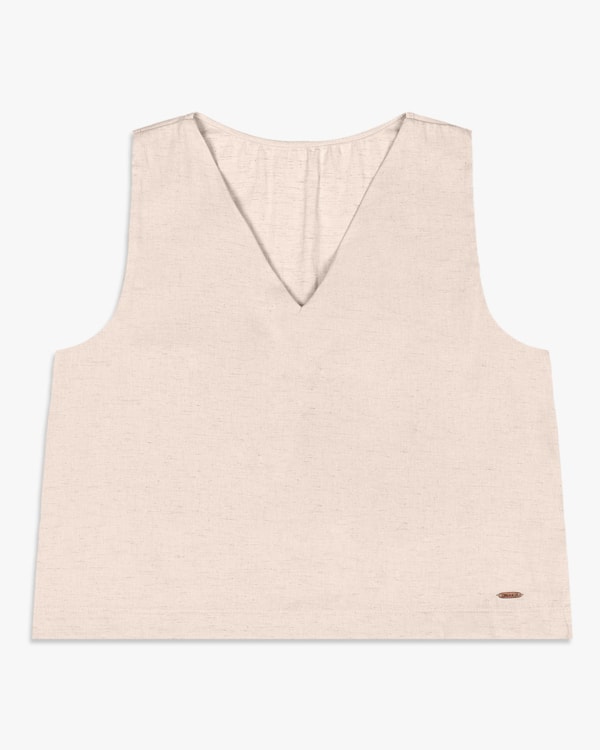 Regata Feminina com Decote V em Viscose Linho - Cereja Rosa - Areia-M