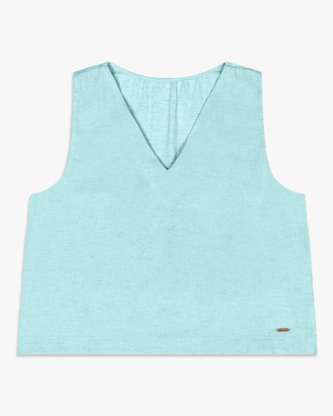 Regata Feminina com Decote V em Viscose Linho - Cereja Rosa - Soft