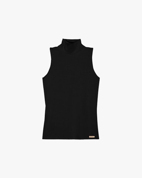 Regata Feminina com Gola Alta em Malha Crepe- Cereja Rosa - Preto