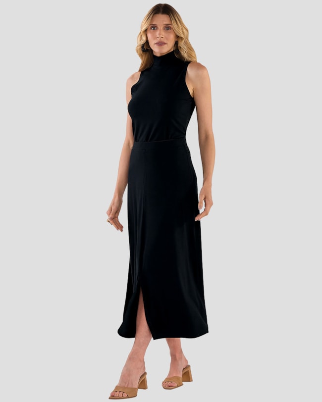 Regata Feminina com Gola Alta em Malha Crepe- Cereja Rosa - Preto-d142f9c7-185b-4422-81cf-41602c8825f3