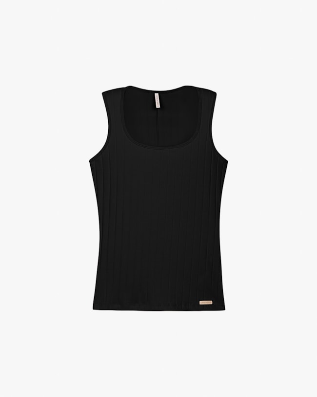 Regata Feminina em Cotton Canelado - Cereja Rosa - Preto-c7e165f9-fabe-41ef-bfc2-c7f46b79b2cd