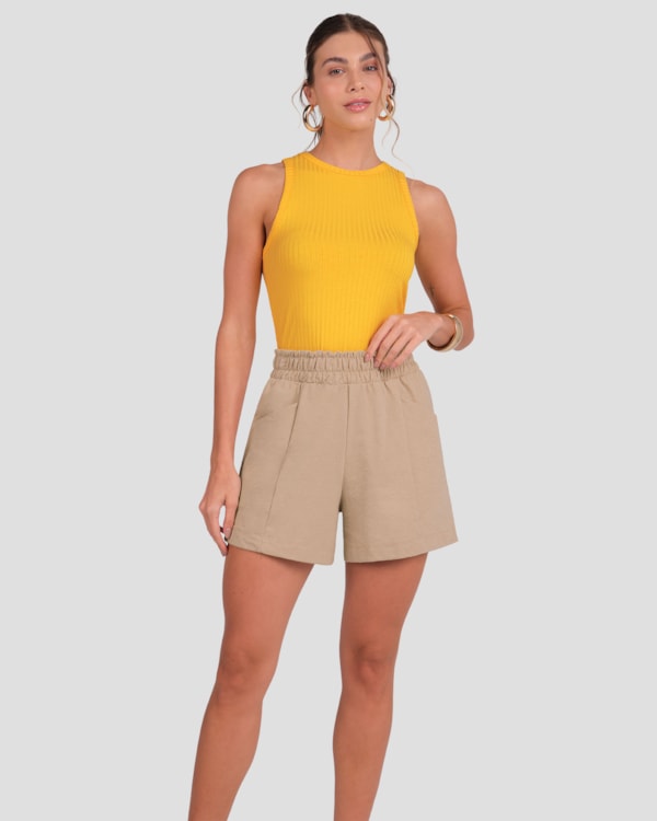 Regata Feminina em Viscose Canelada Cereja Rosa Amarelo