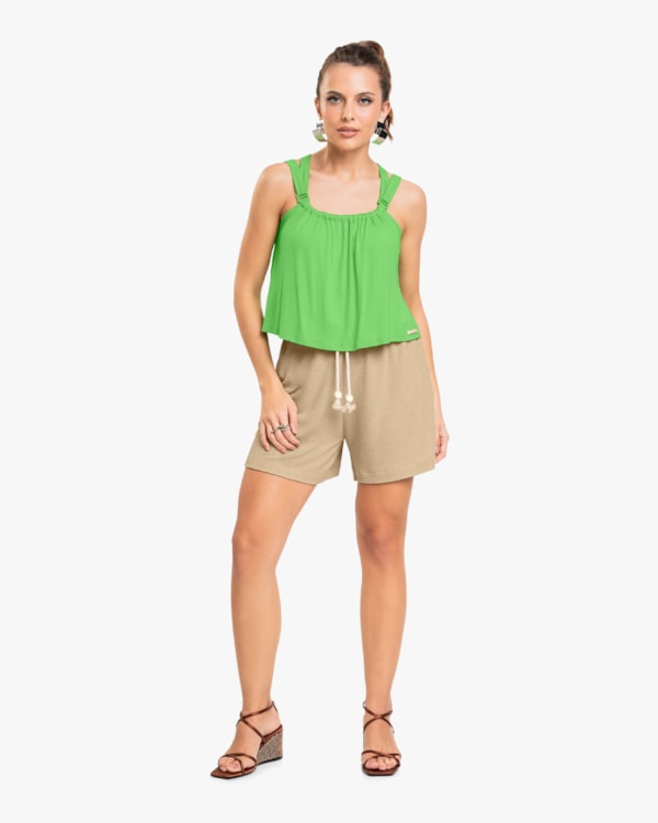 Regata Feminina em Viscose Crepe - Cereja Rosa - Pistache-G
